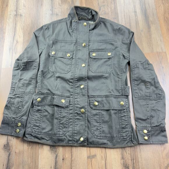 J. Crew Size S Jacket Boyfriend Field Army Green Stand Collar Snaps Zip Pockets - Picture 1 of 7